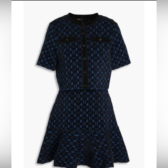 Maje knitt effect Blue Fit and Flare Mini Dress  Small - Picture 3 of 12